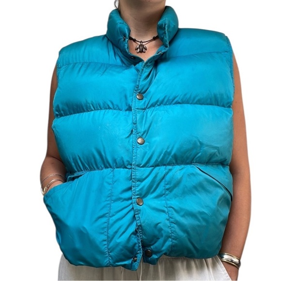 Vintage L.L. Bean Goose Down Insulated Puffer Vest Blue Teal Women’s L - Picture 1 of 6